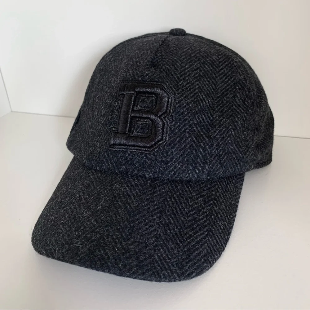 B wool leather Herringbone cap hat